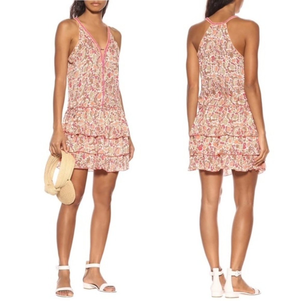 Poupette St‎ Barth Bety Ruffled Floral Halter Mini Dress in Pink Yvonne - Size M